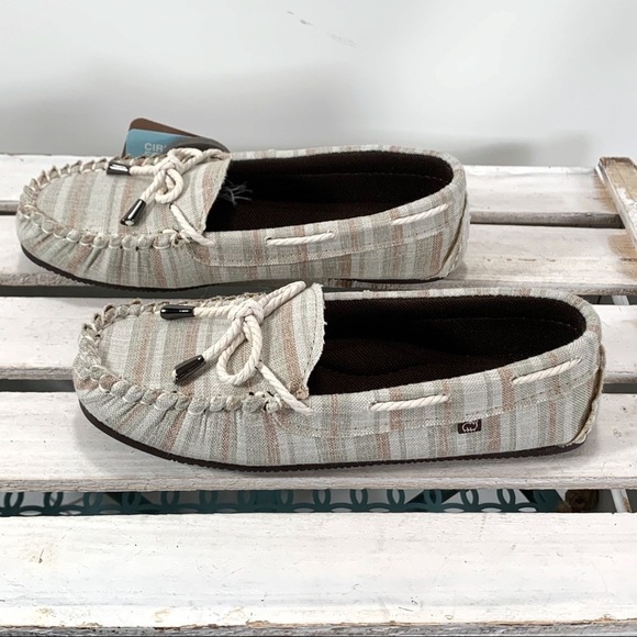 Lamo Women's 6 Sabrina Moc II Moccasins Beige Stripe NEW in Box Slip On - Picture 2 of 9